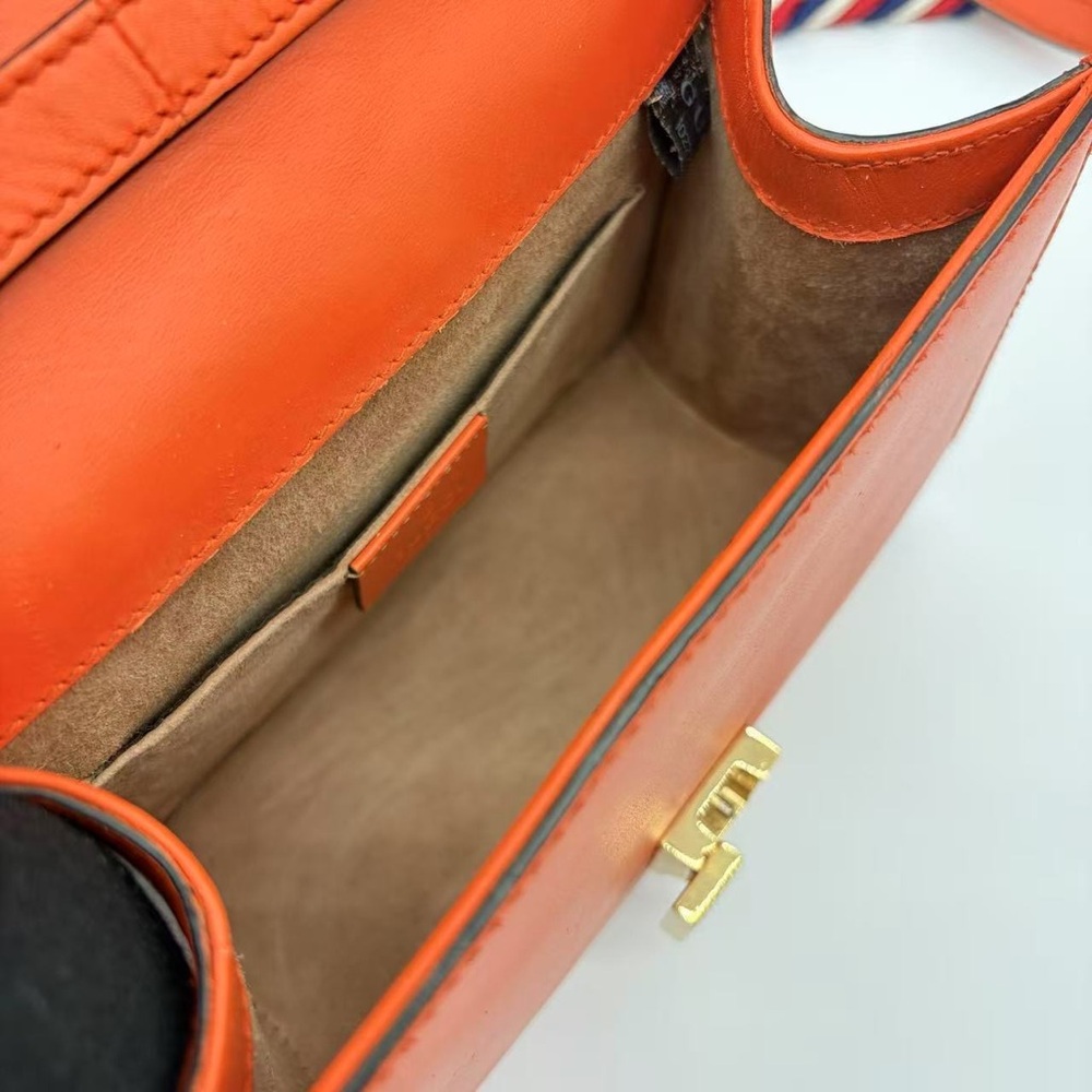 Gucci Orange Leather Top-Handle Satchel with Gold Chain Accent - Picture 4 of 4